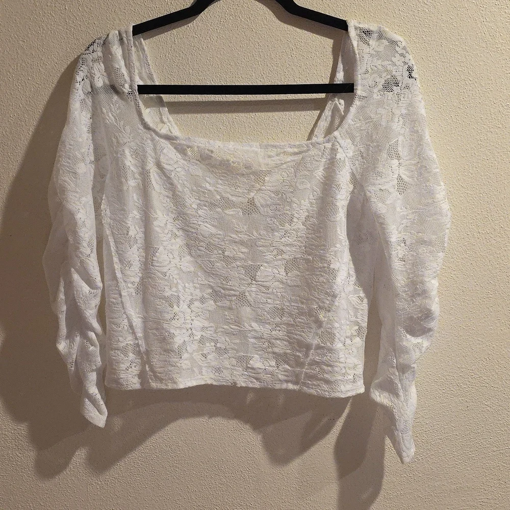 NWOT Free People Rotation Layering Ruched White Lace Sheer Top Size L